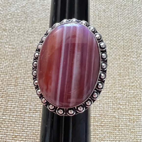 New Banded Agate Stone Silver Overlay Ring Size 6.5 - Picture 1 of 3
